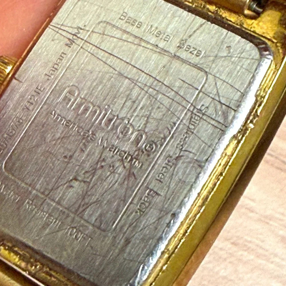 Vintage Armitron Gold Tone Rectangular Watch Quartz Water‎ Resist 100 Works!